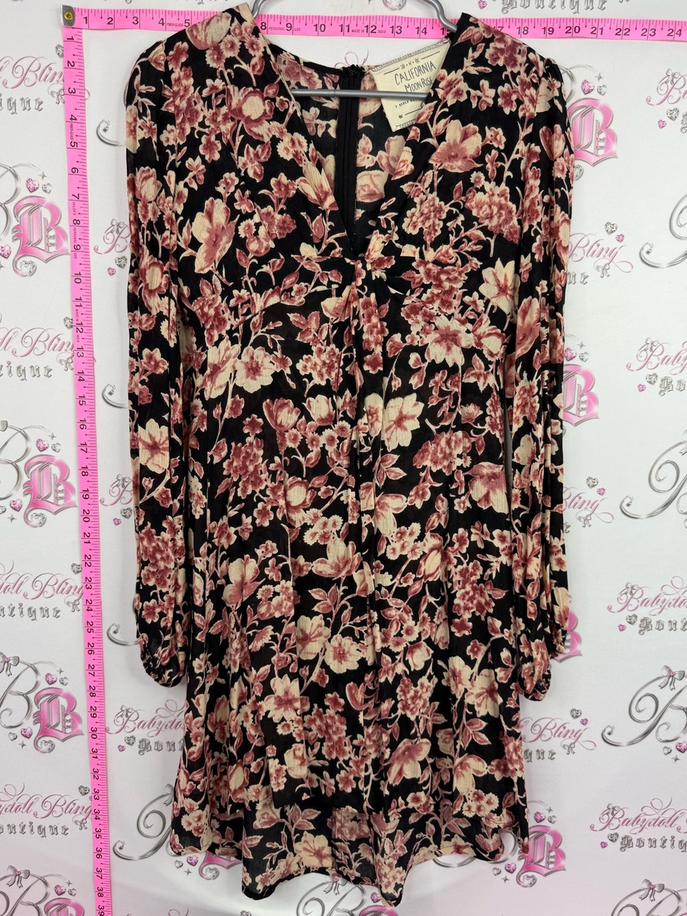 California Moonrise dress flowers Black Floral Long Sleeve Mini Dress